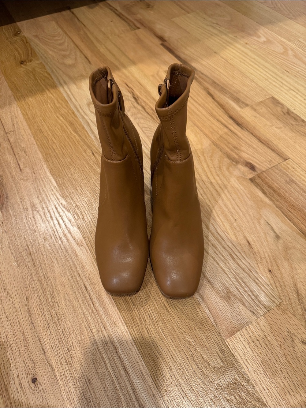 Express Brown Square-Toe Ankle Booties